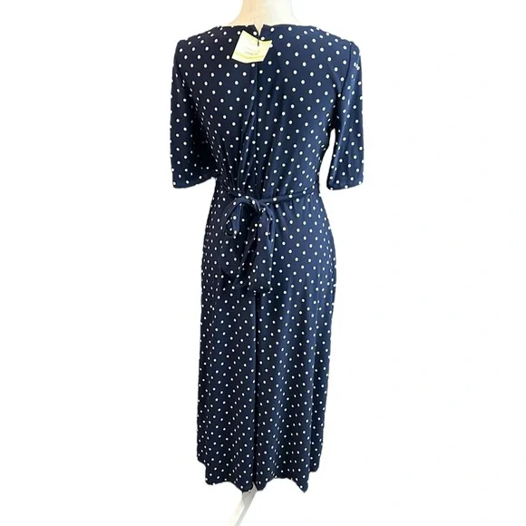 NWT Anne Klein Short Sleeve Dress Blue White Polka Dot Below Knee Midi Womens 4 - Picture 5 of 11